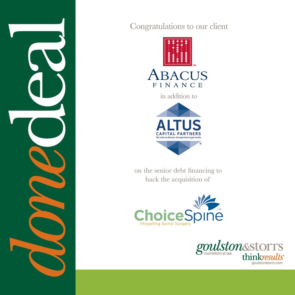 Done Deal - Abacus Finance, Altus, Choice Spine