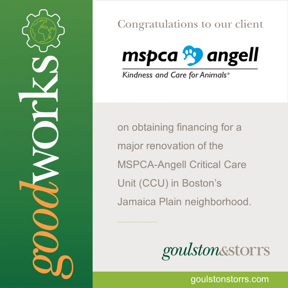 Goulston & Storrs congratulates client MSPCA Angell