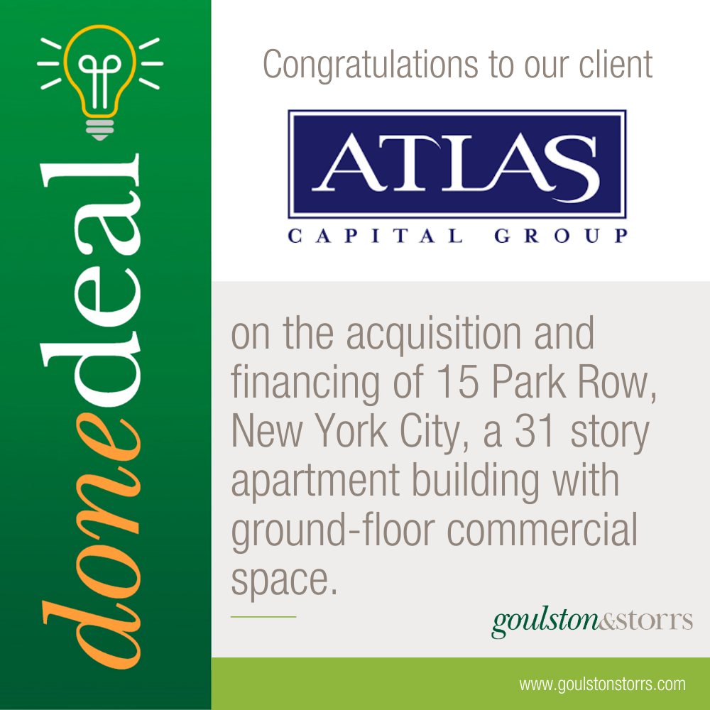 Congratulations to Atlas Capital Group on the acquisition of 15 Park Row, NYC