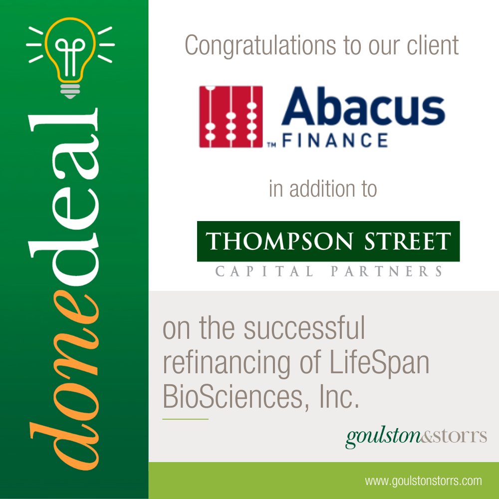 Abacus Finance and Thompson Street Refinancing of LifeSpan BioSciences, Inc.